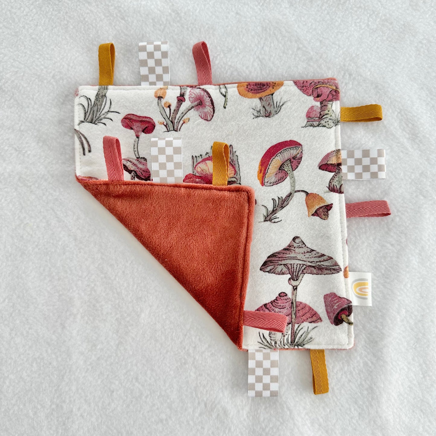 Orange and Pink Mushrooms Taggie Blanket Toy