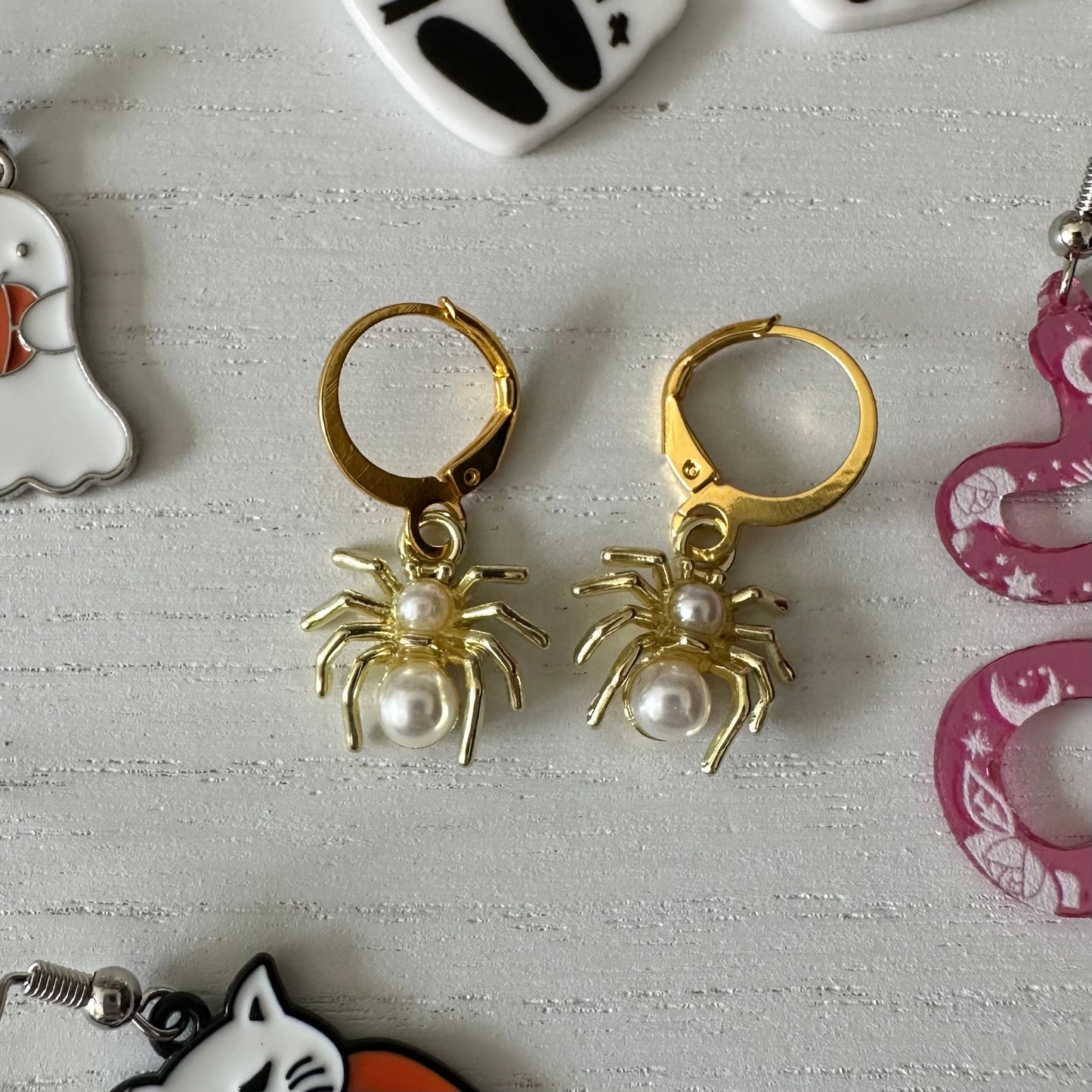Gold Spider Huggie Dangle Earrings