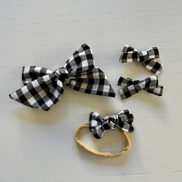 Black and White Gingham Bow Clip Set