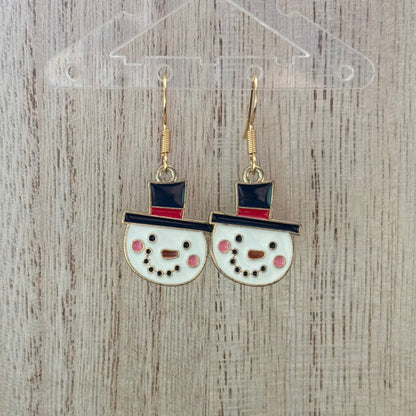 Christmas Top Hat Snowmen Earrings