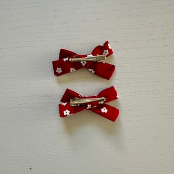 Red Flowers Mini Bow Clip Set