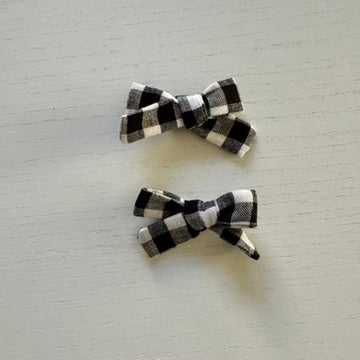 Black and White Gingham Bow Clip Set