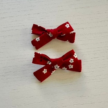 Red Flowers Mini Bow Clip Set