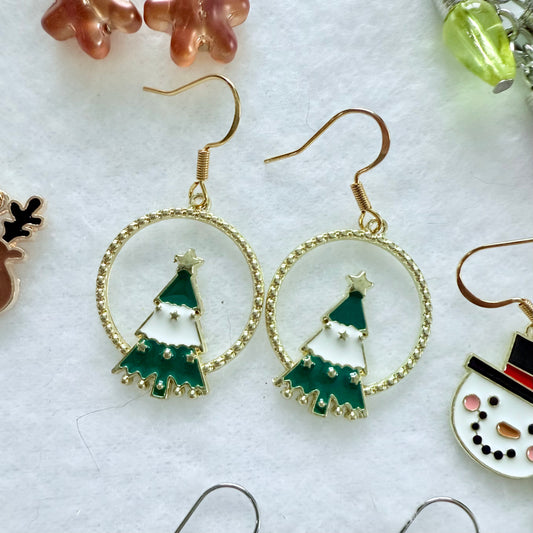 Christmas Circle Tree Earrings