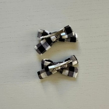 Black and White Gingham Bow Clip Set