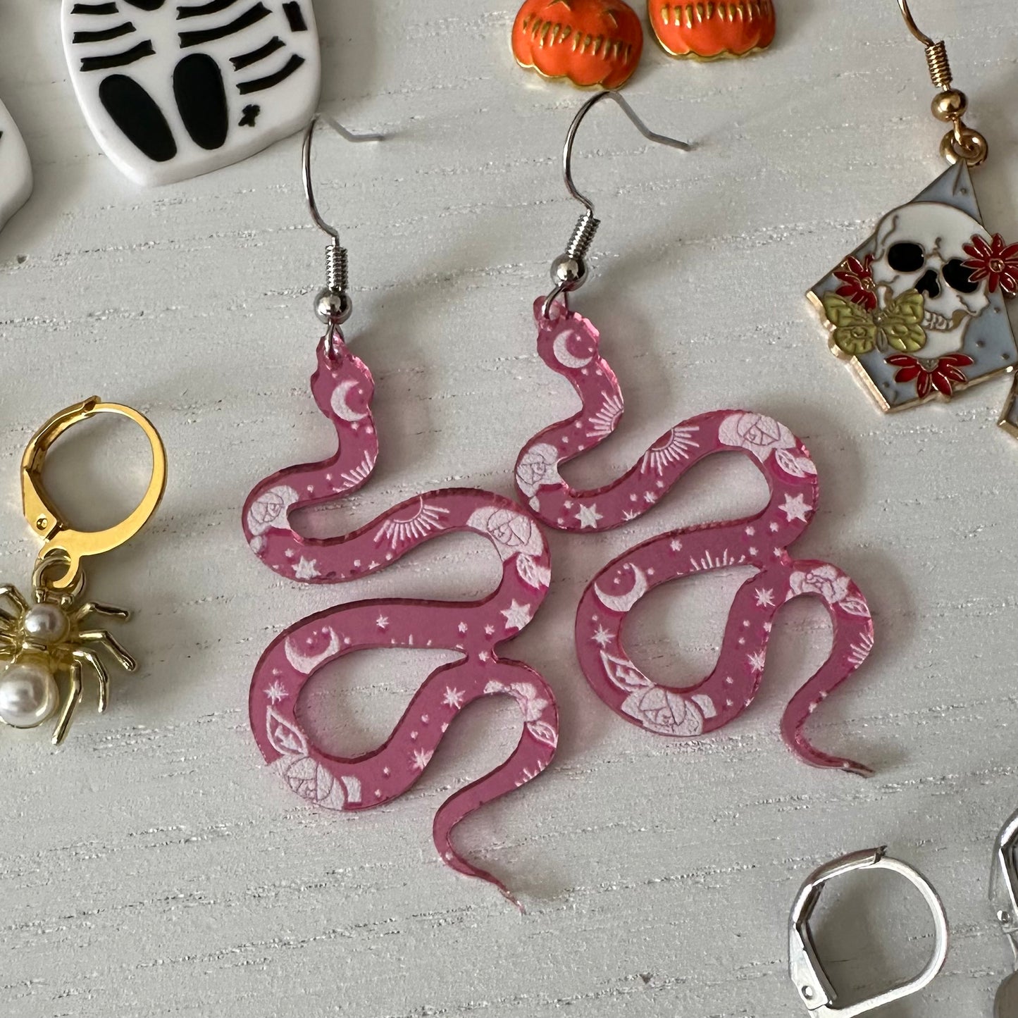 Pink Spooky Snake Earrings