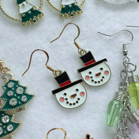 Christmas Top Hat Snowmen Earrings