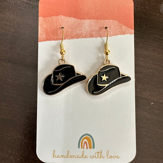 Black Cowgirl Hat Earrings