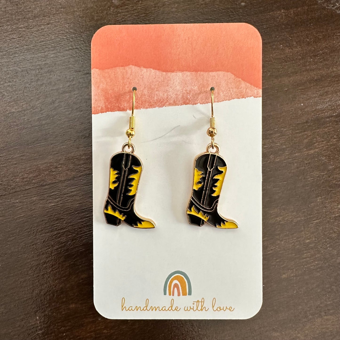 Black & Yellow Cowgirl Boot Earrings