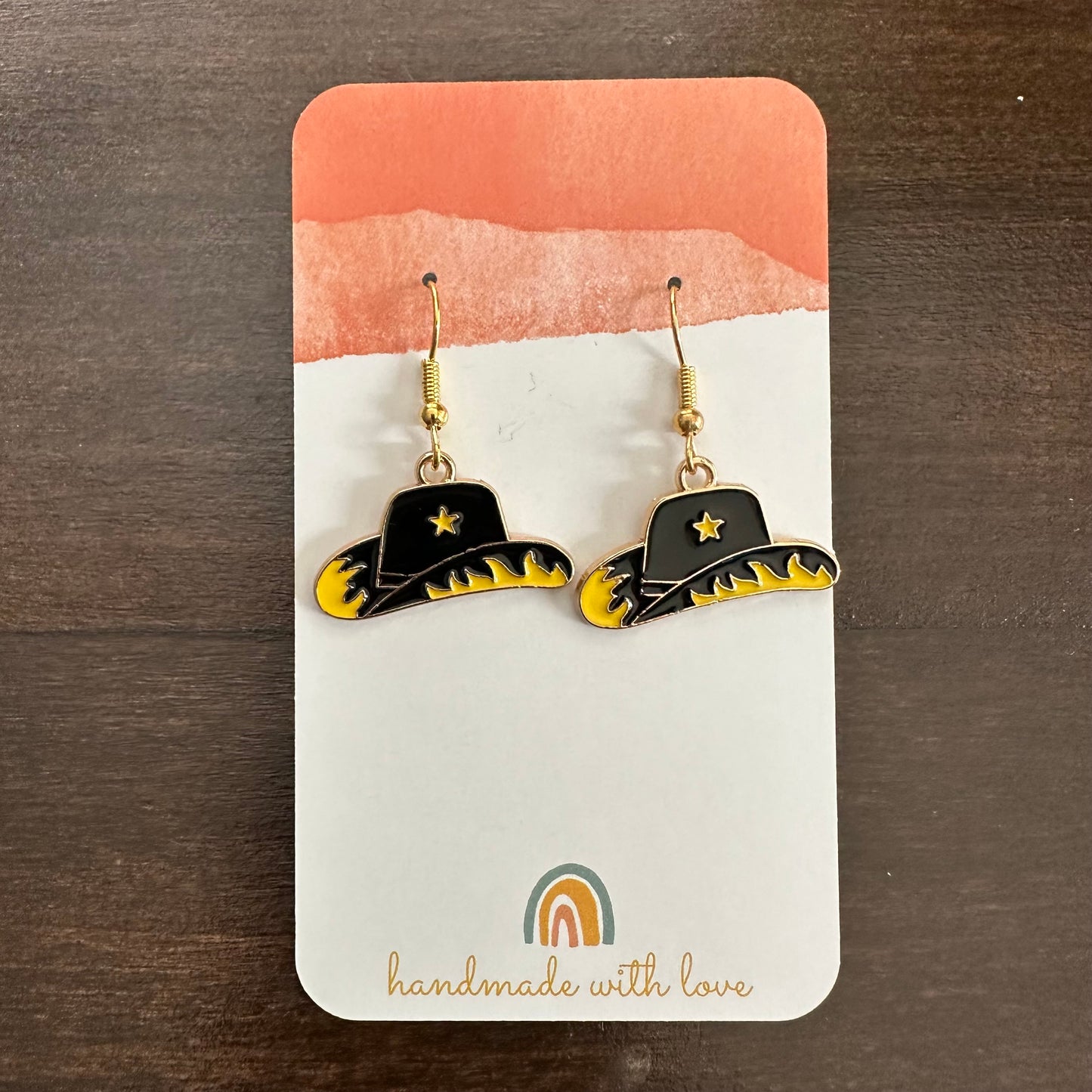 Black & Yellow Cowgirl Hat Earrings