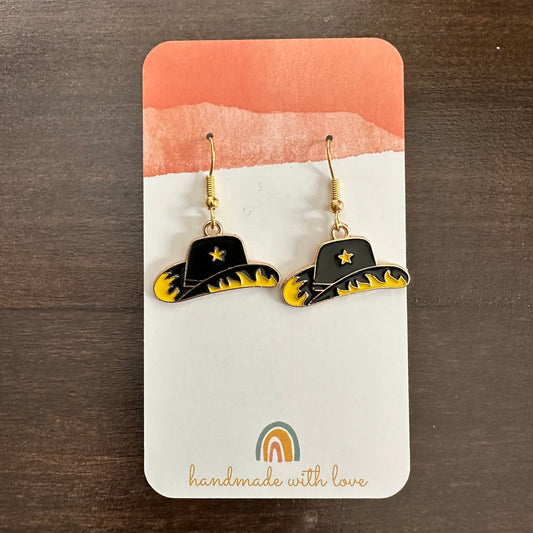 Black & Yellow Cowgirl Hat Earrings