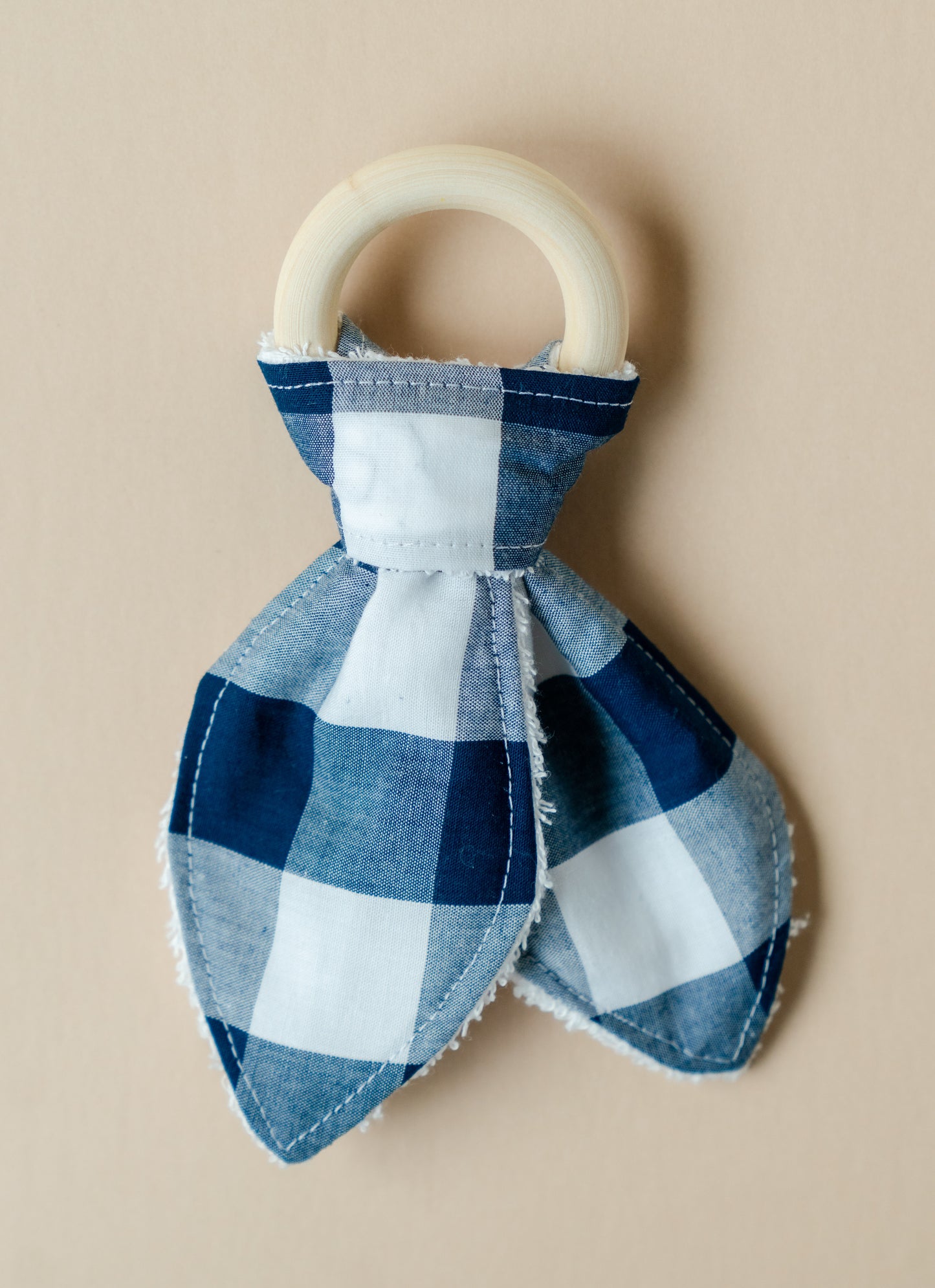 Blue Gingham Bunny Ear Teether