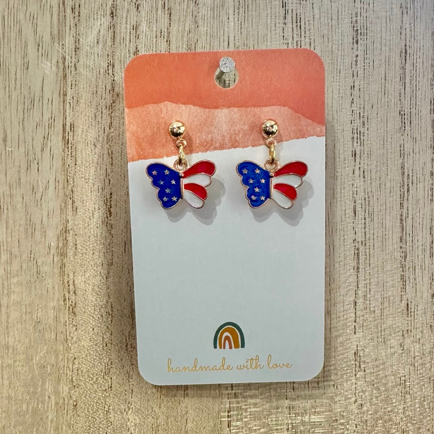 Patriotic Butterfly Dangle Stud Earrings