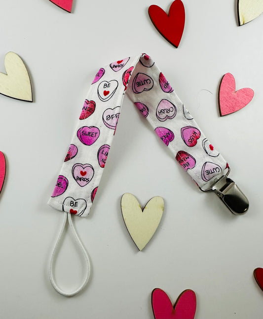 Candy Hearts Pacifier Clip