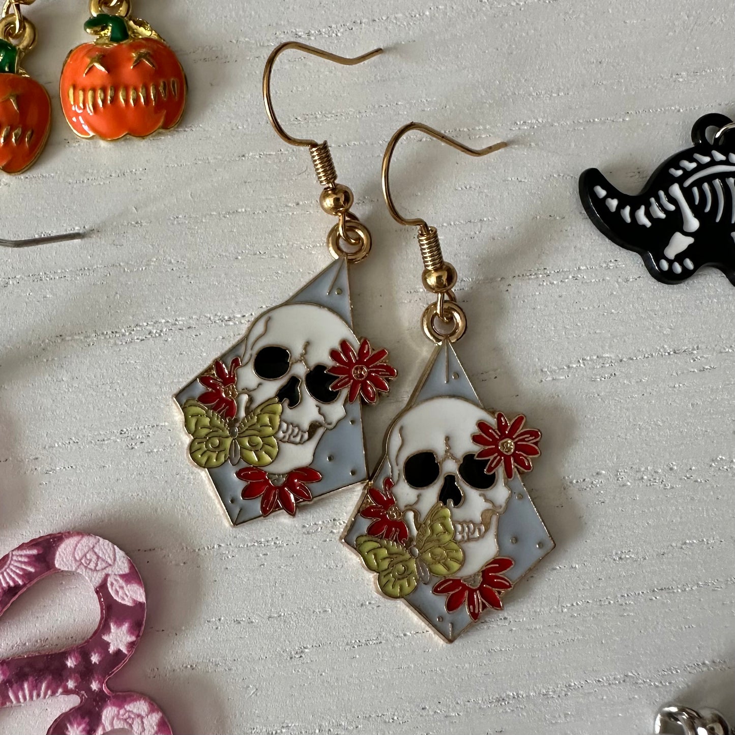 Floral Skull Earrings