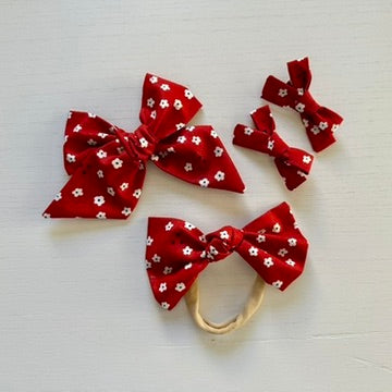 Red Flowers Mini Bow Clip Set