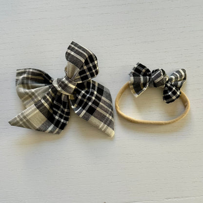 Black and Tan Plaid Bow