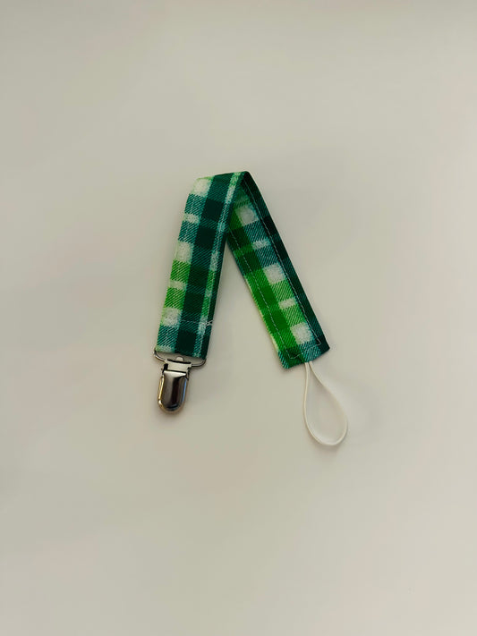 Green Plaid Print Pacifier Clip