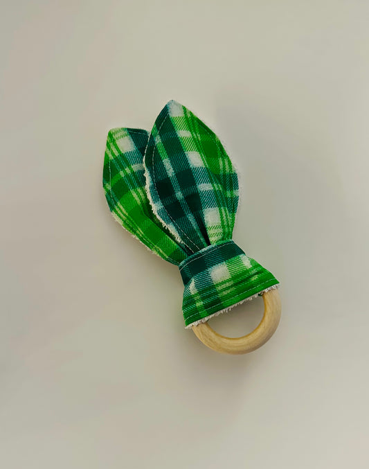 Green Plaid Bunny Ear Teether