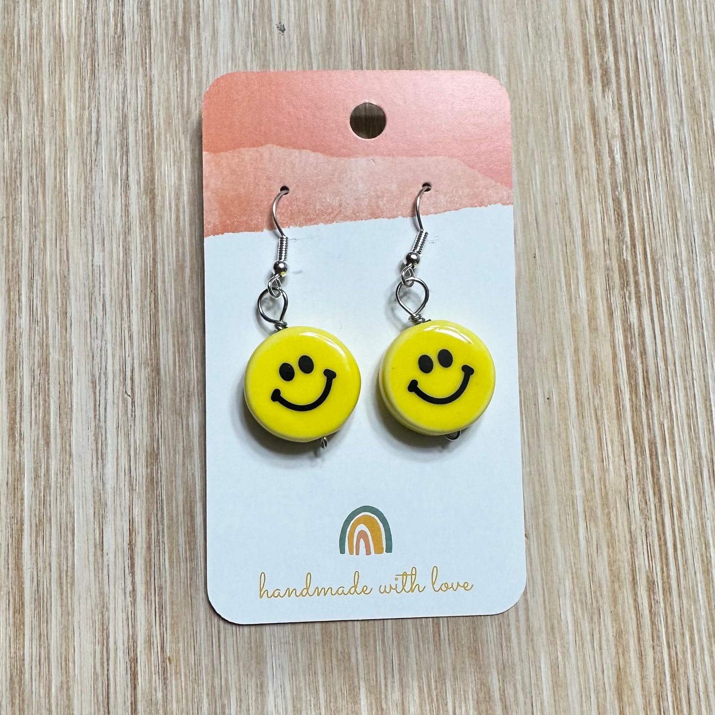 Yellow Smiley Bead Earrings