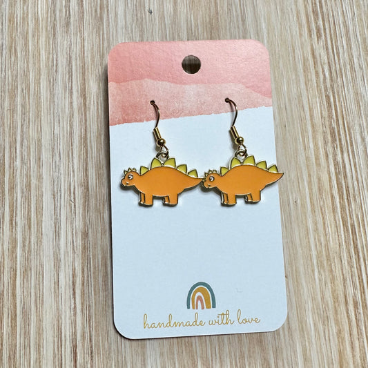 Orange Stegosaurus Earrings