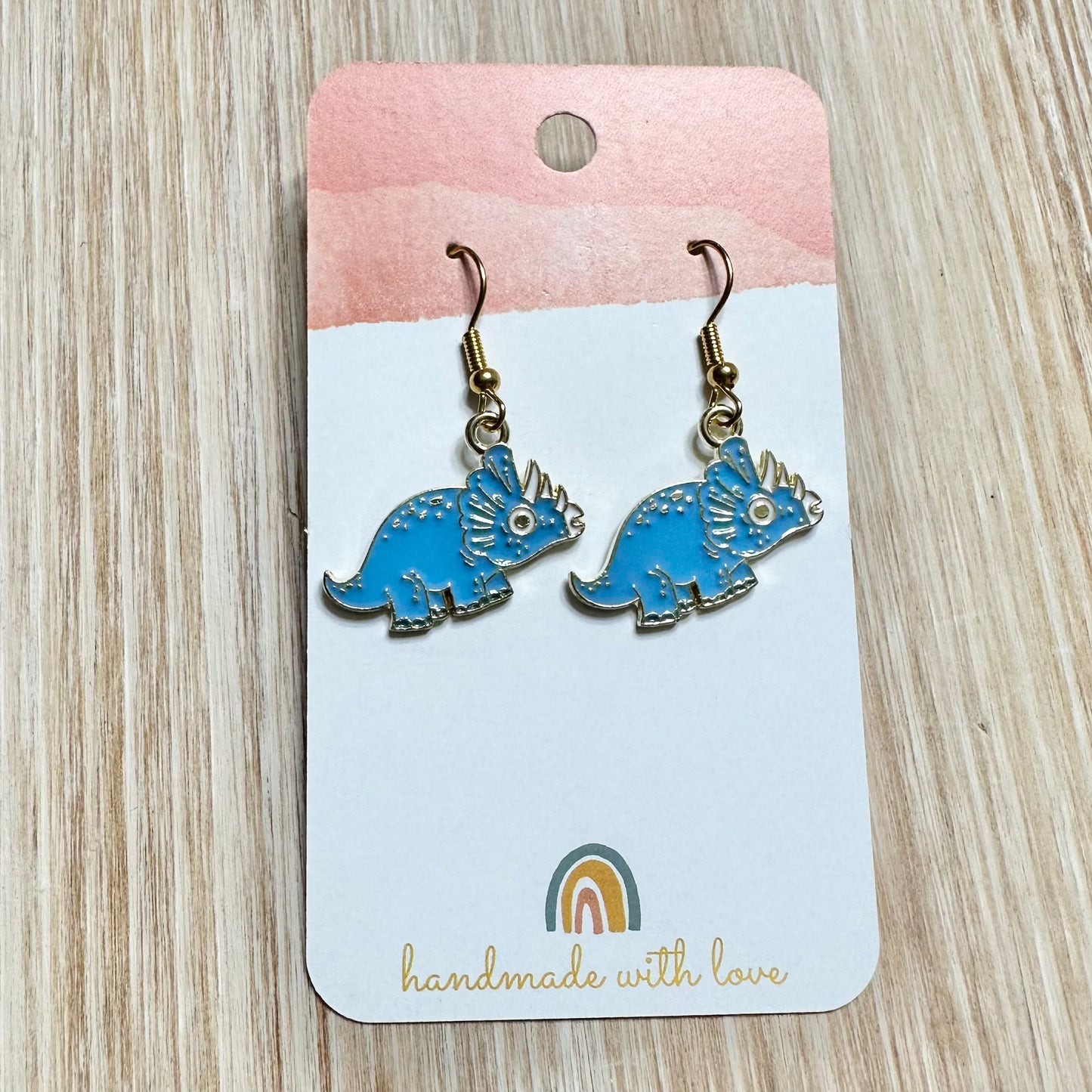 Blue Triceratops Earrings