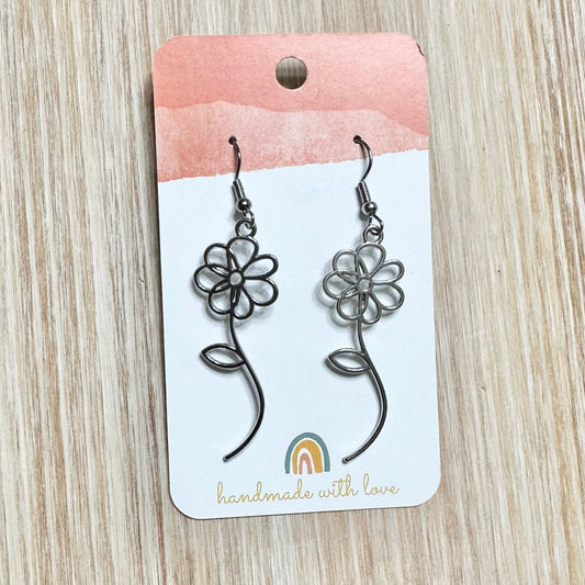 Silver Line Flower Earrings