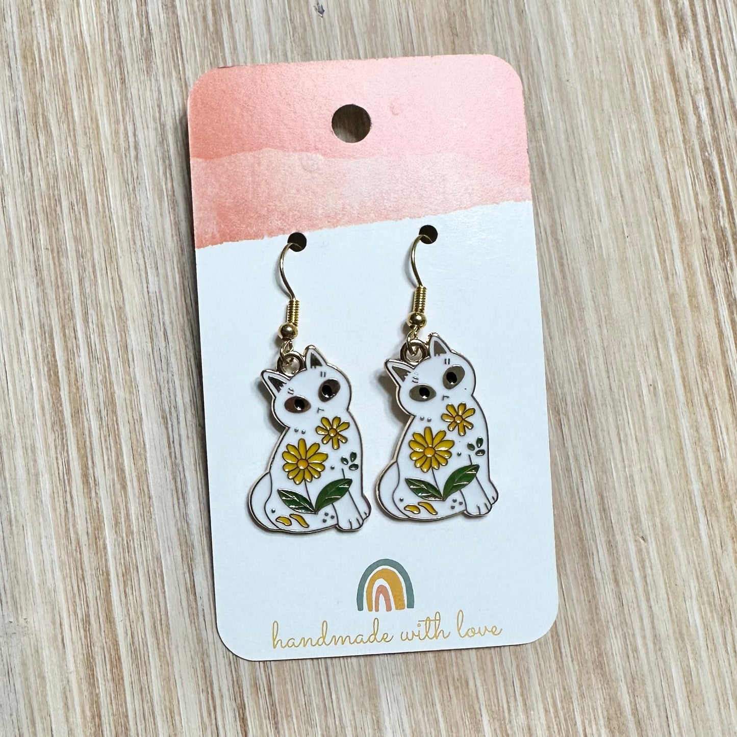 White Flower Cat Earrings