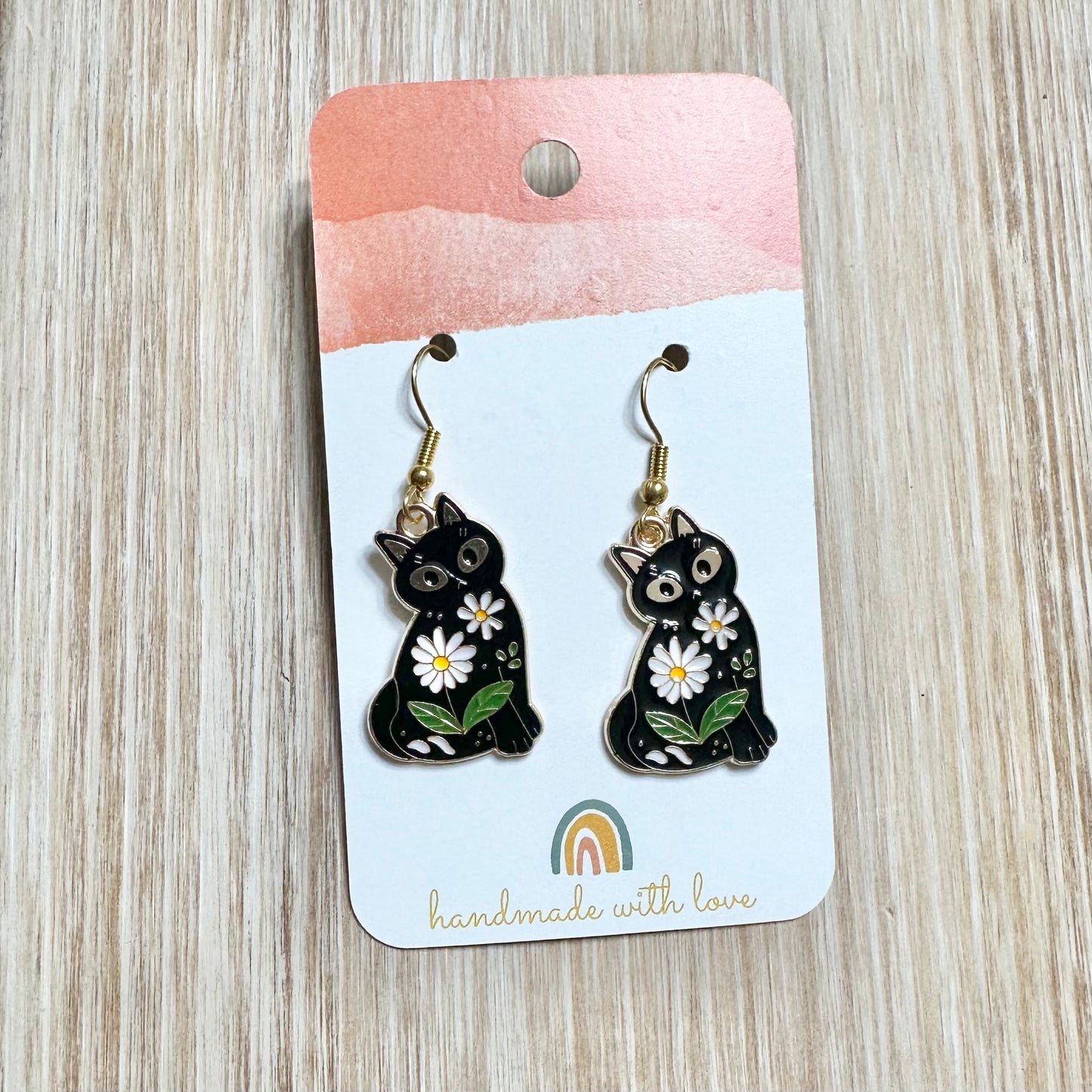 Black Flower Cat Earrings