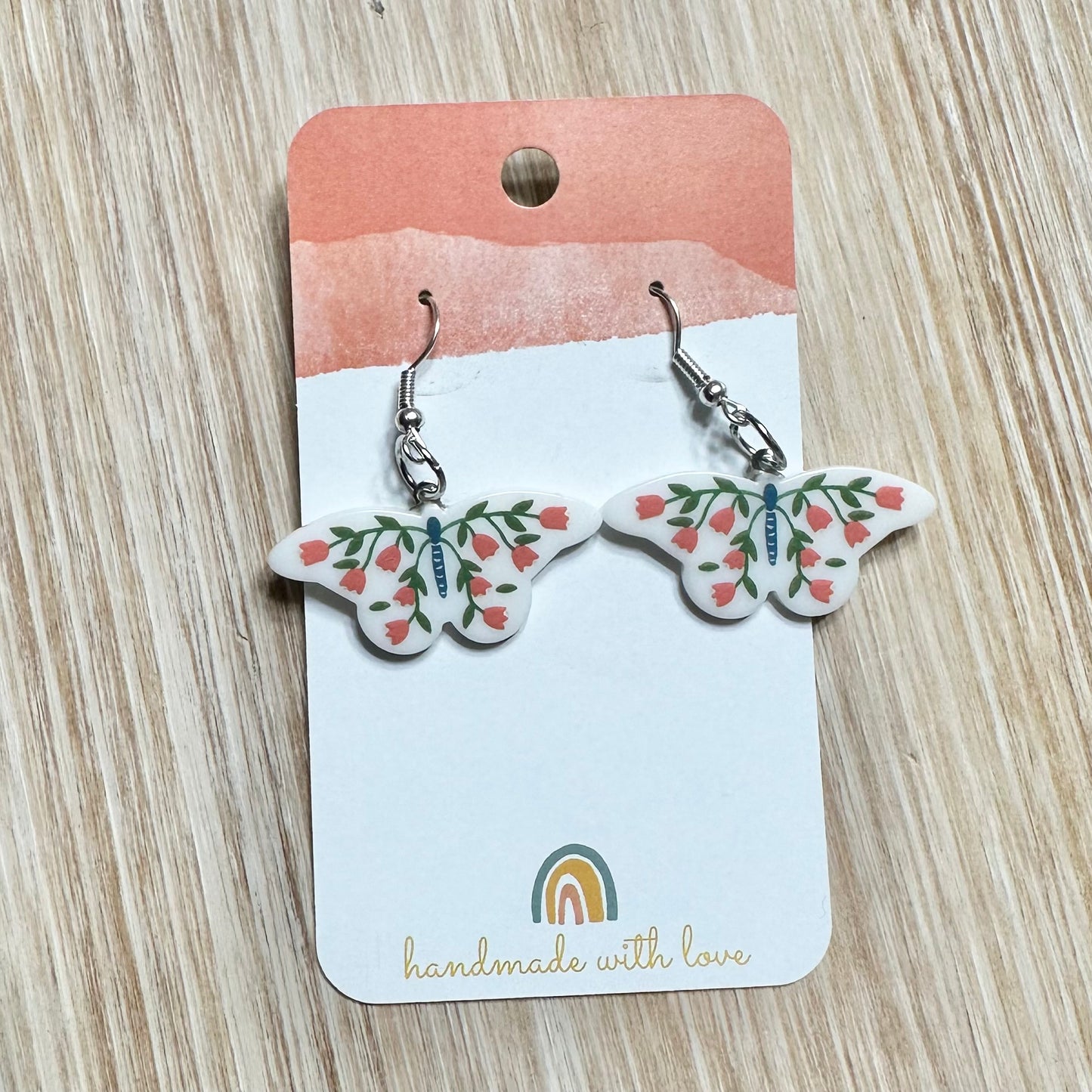 White Butterfly Moth Earrings