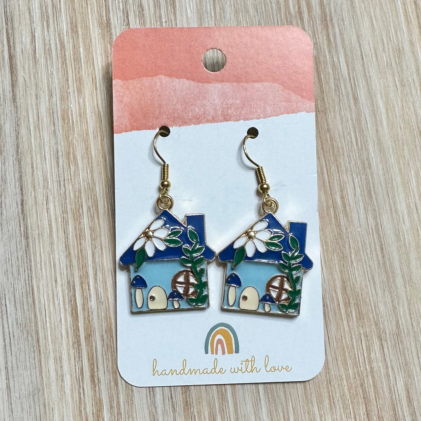 Blue Gnome House Earrings