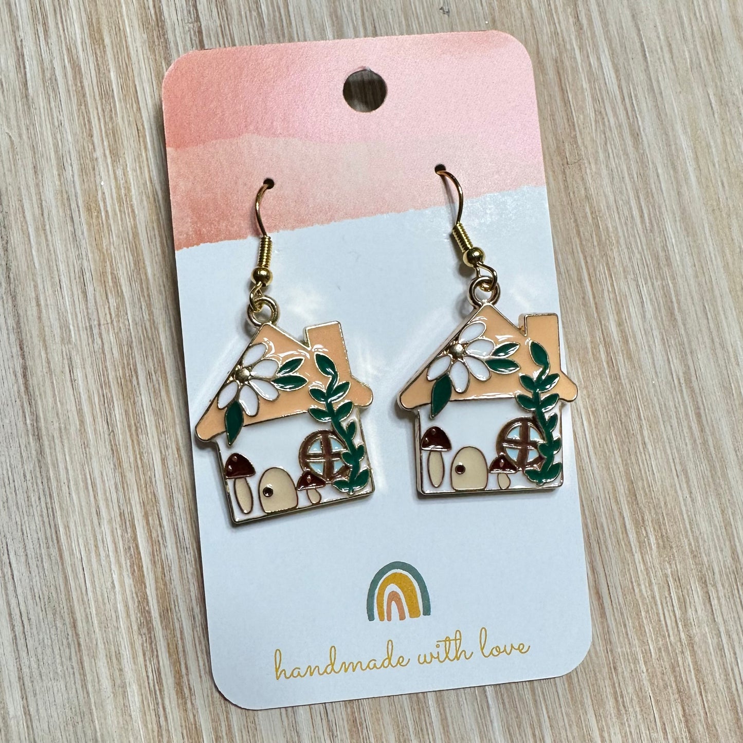 Orange/White Gnome House Earrings