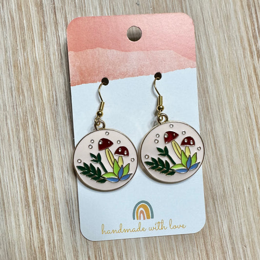 Pink Mushroom Circle Earrings