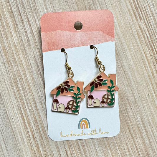 Pink Gnome House Earrings