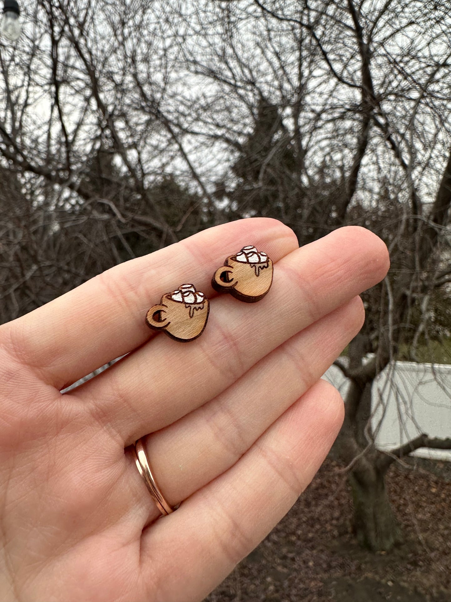 Hot Cocoa Wood Stud Earrings