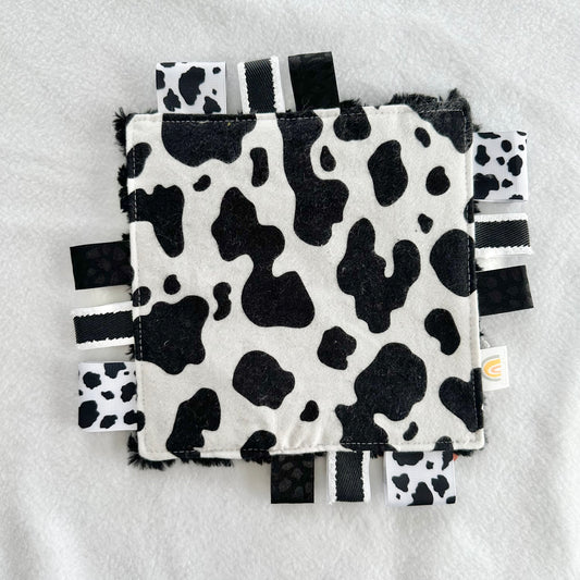 Black Cow Print Taggie Blanket Toy