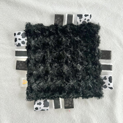 Black Cow Print Taggie Blanket Toy