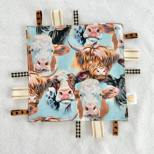 Cow Faces Brown Cow Print Taggie Blanket Toy