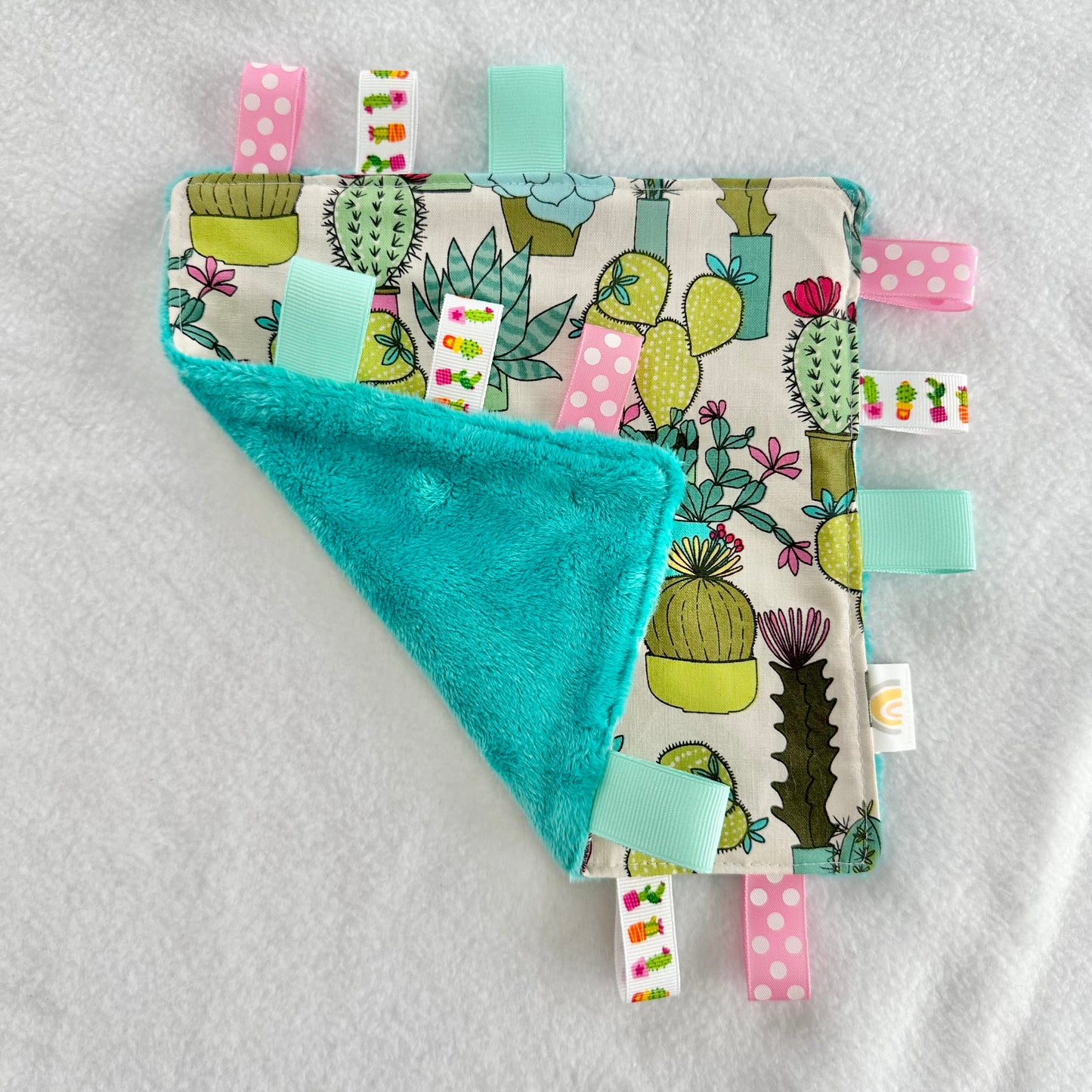 Teal Cacti Taggie Blanket Toy