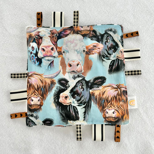 Cow Faces Black Cow Print Taggie Blanket Toy