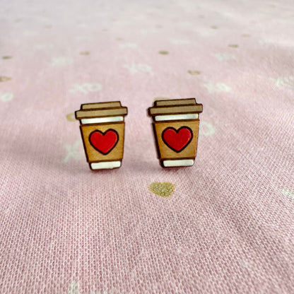 Love you a Latte Wood Stud Earrings