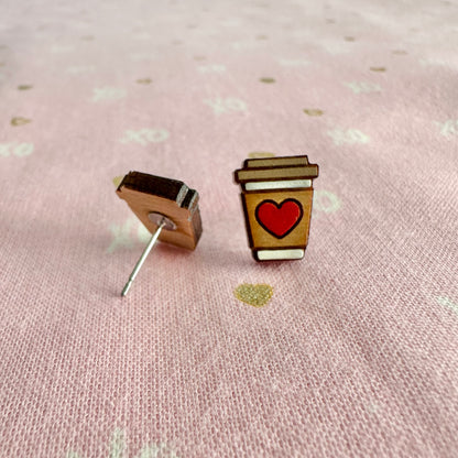 Love you a Latte Wood Stud Earrings