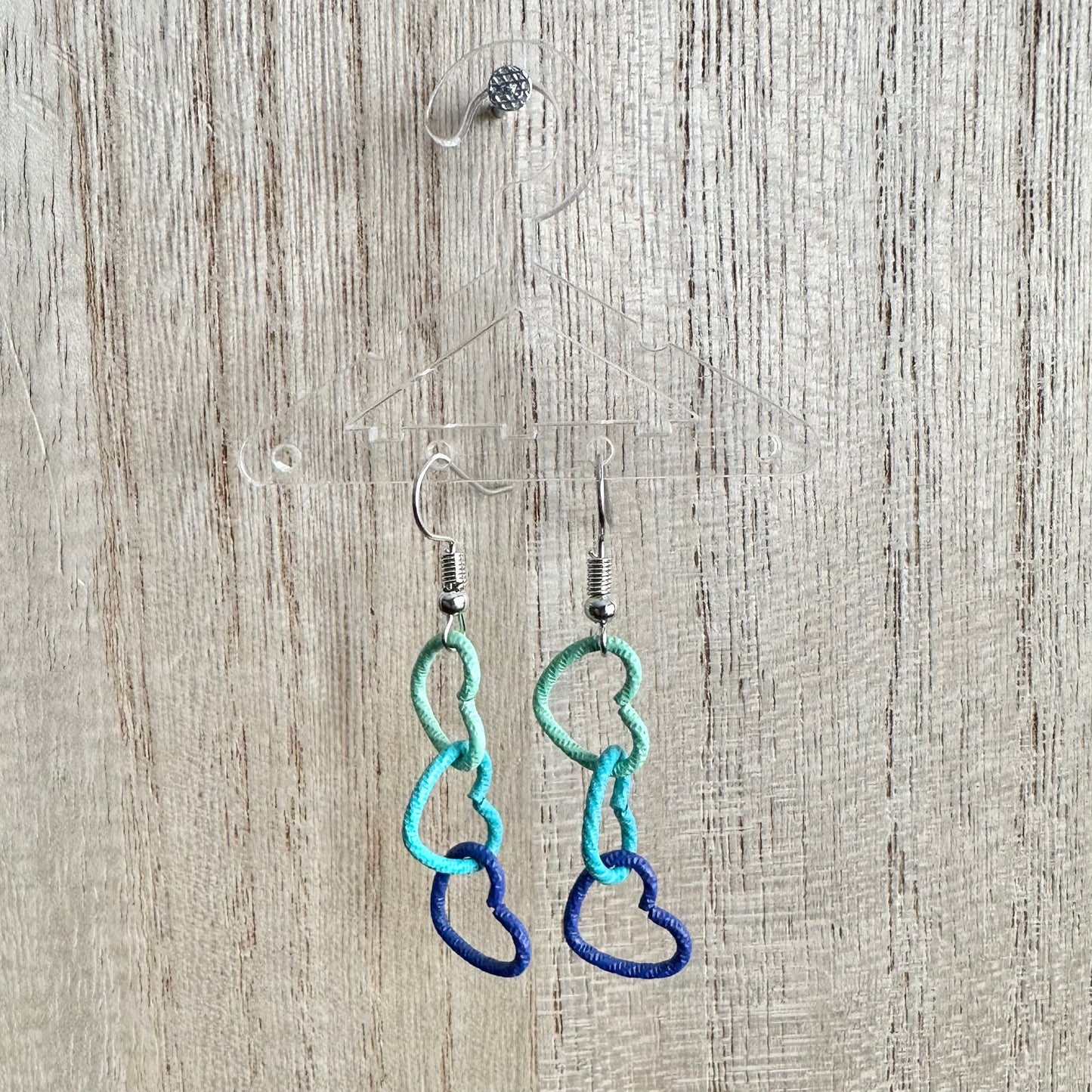 Heart Link Earrings-Icy Blues Color