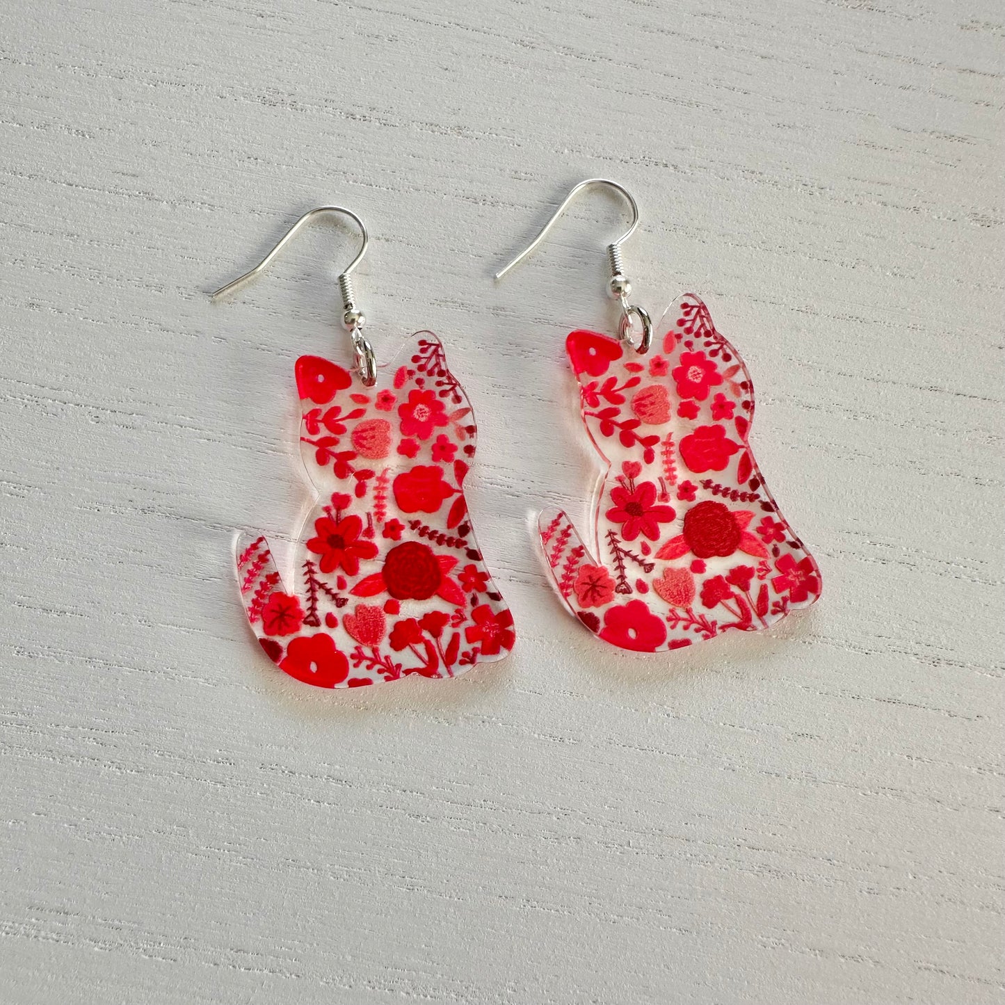 Red Flower Cat Earrings