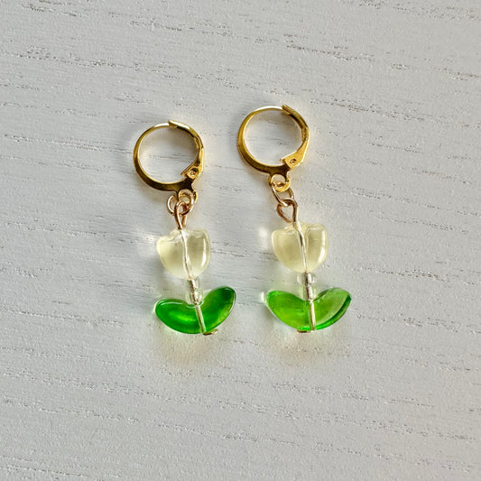 Light Yellow Tulip Bead Gold Earrings