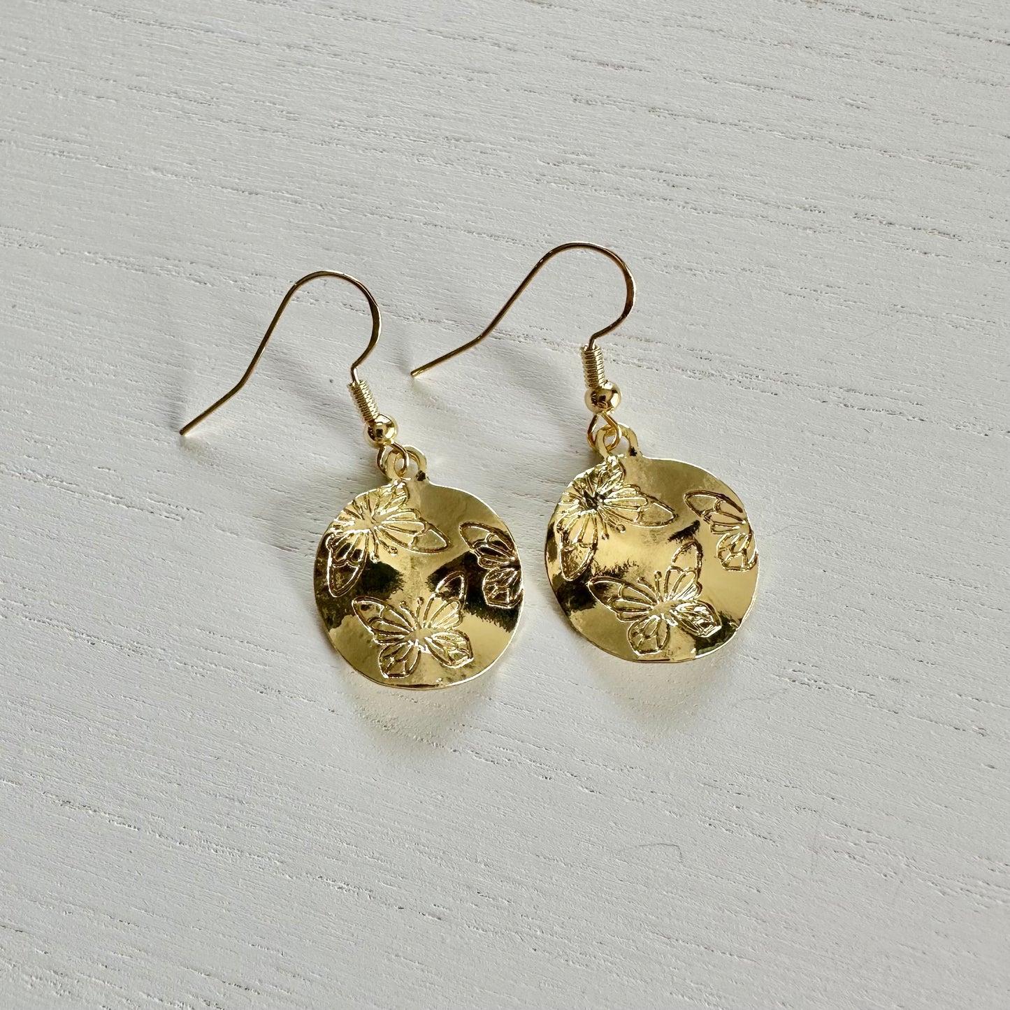 Gold Butterfly Circle Earrings