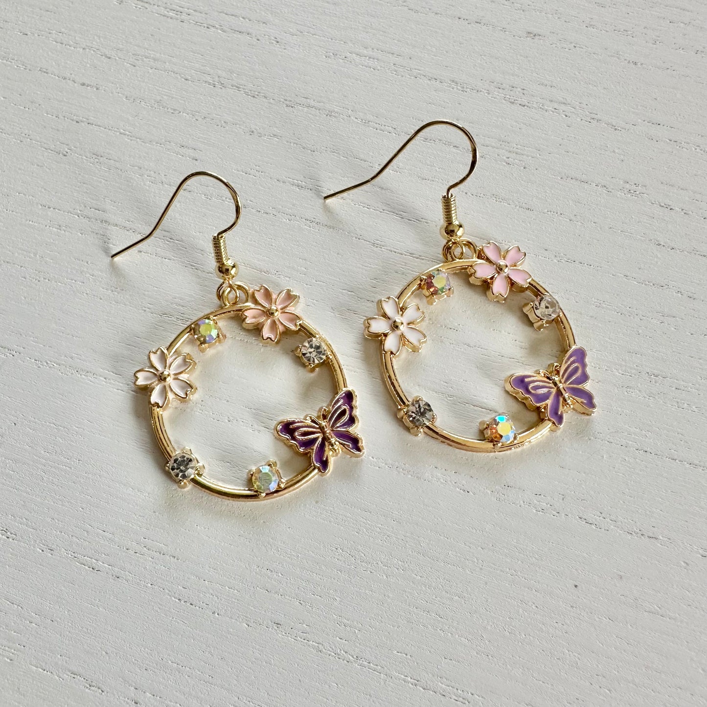 Purple Butterfly Circle Earrings