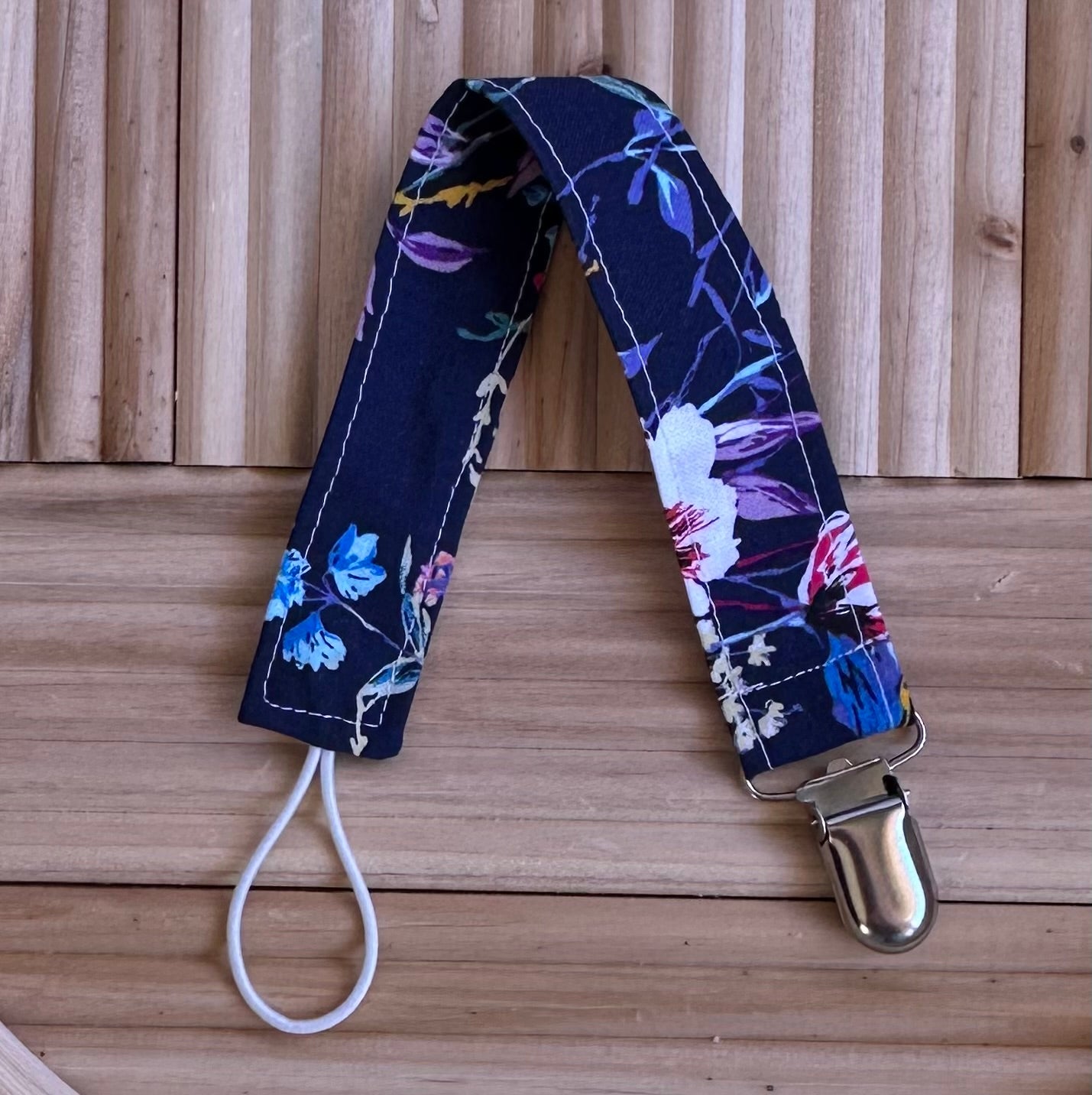 Navy Floral Pacifier Clip