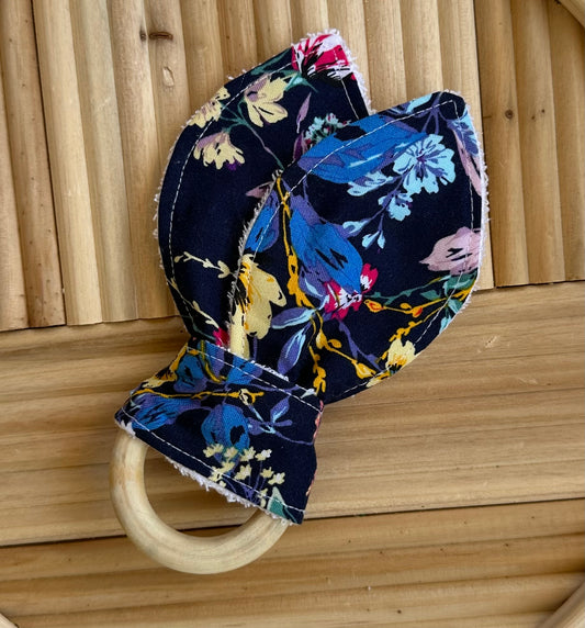 Navy Floral Bunny Ear Teether