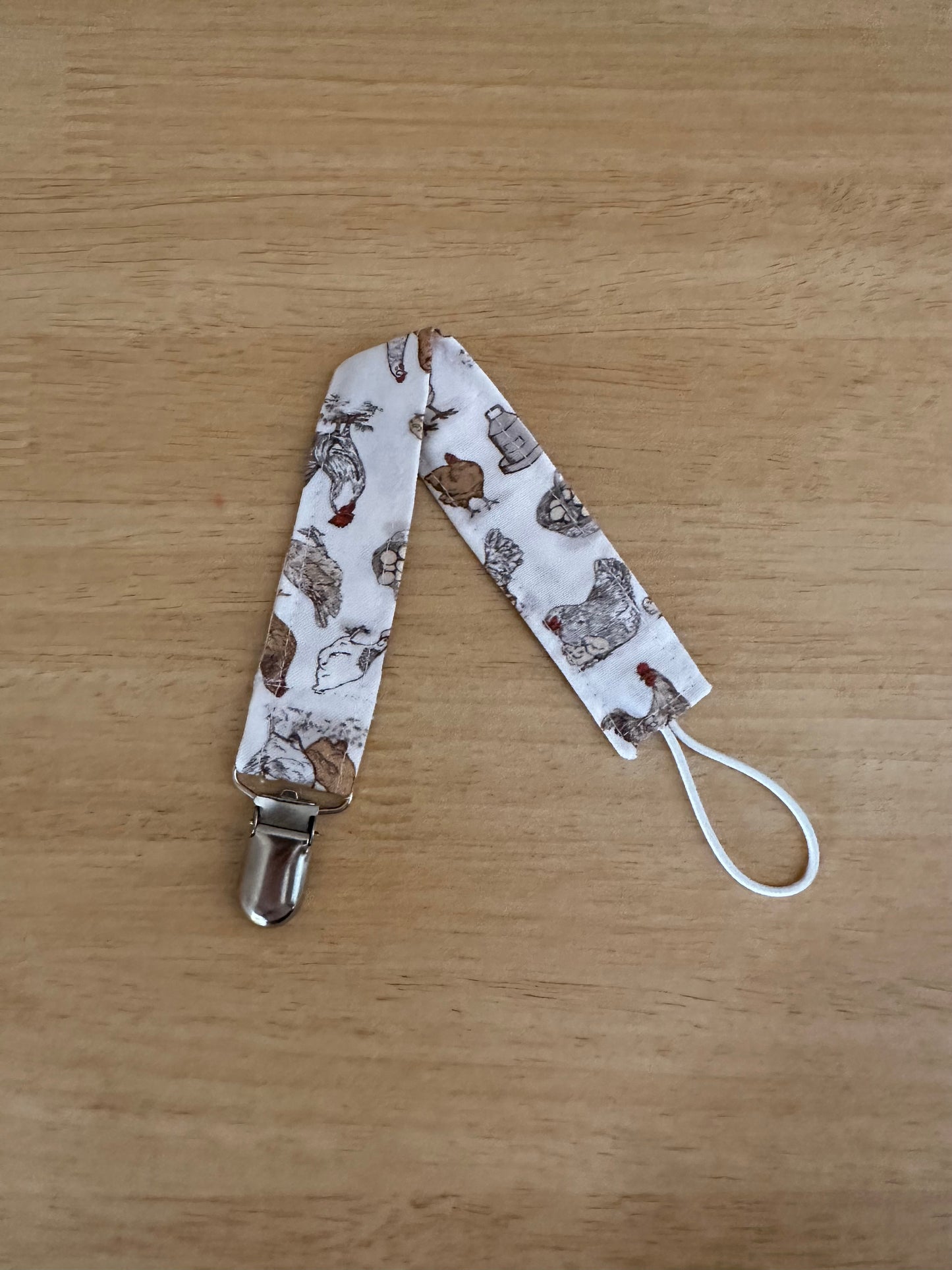 Neutral Chickens Pacifier Clip